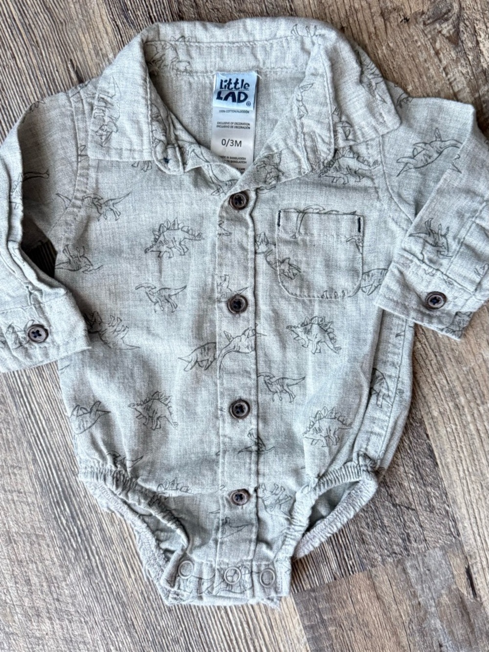 Little‎ Lad Dino Print Button-Up Onesie - Light Sage